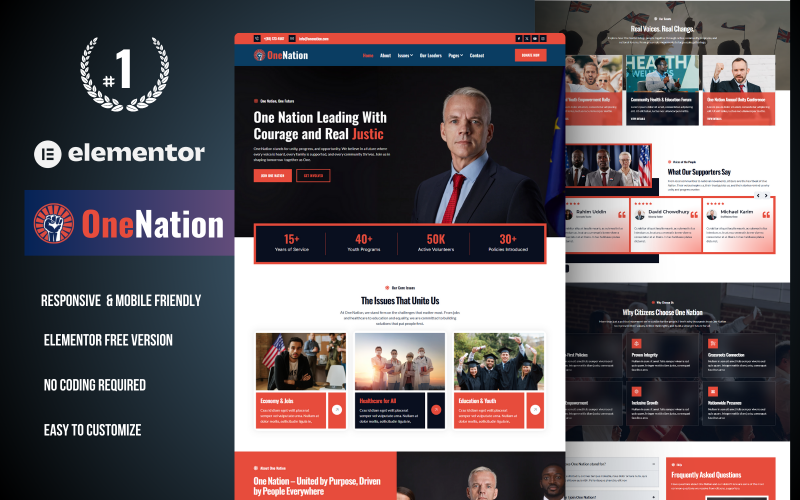 One Nation - Kit modello Elementor per partito politico