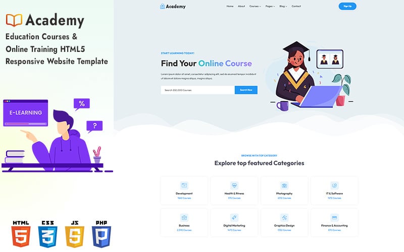 Academy - Education Courses & Online Training HTML5 Responsive Website ...