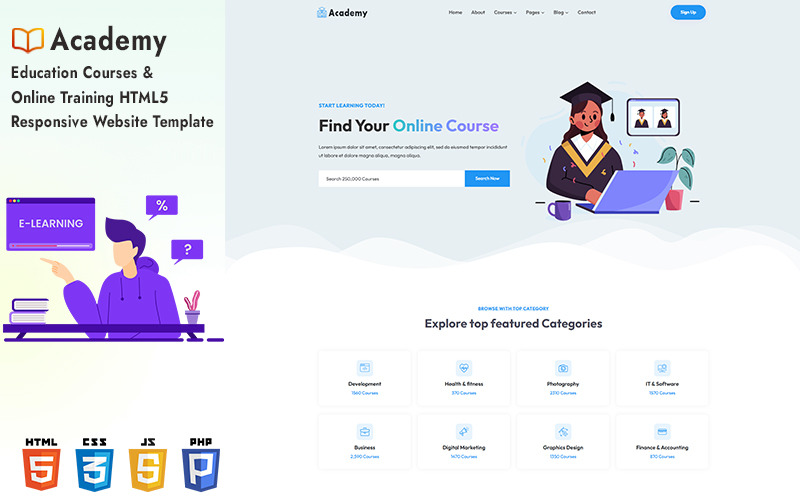 Akademi - Utbildningskurser och onlineutbildning HTML5 responsiv webbplatsmall