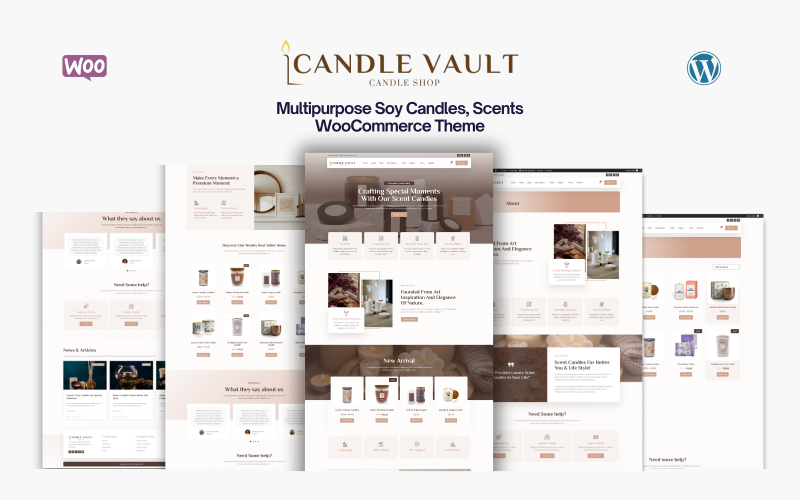 Candle Vault - багатоцільові соєві свічки | Подарунок домашнього виготовлення | WooCommerce тема Wellness Scents