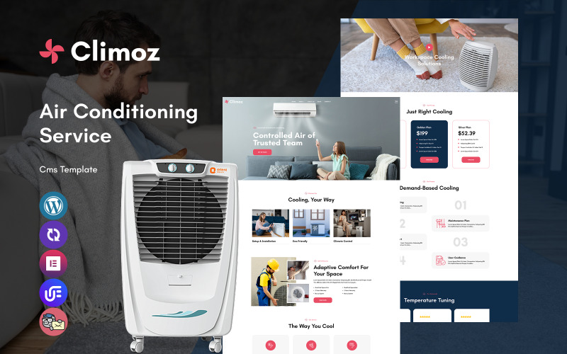 Climoz - Responsivt WordPress-tema för luftkonditioneringstjänster, mångsidigt och funktionellt