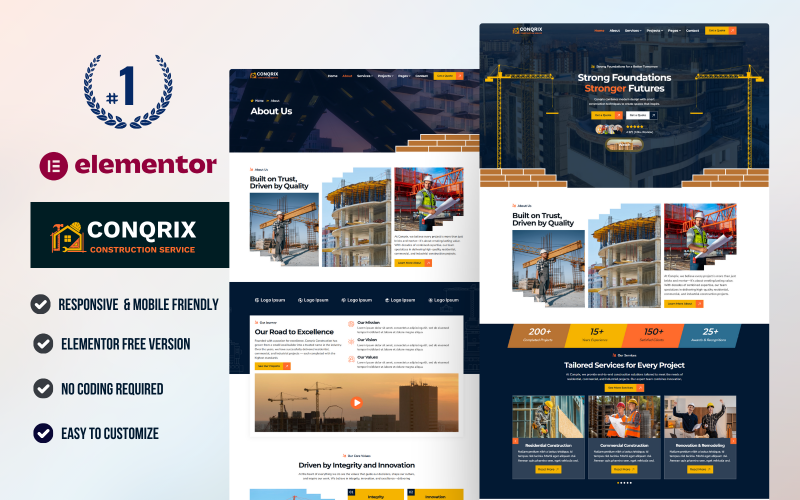 Conqrix - İnşaat ve Bina Hizmeti WordPressElementor Şablonu