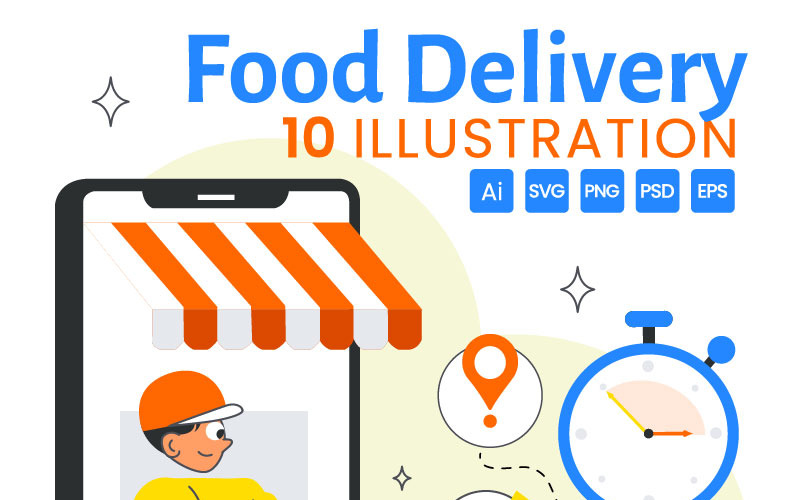 Illustration av 10 appar för matleverans online