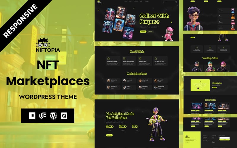 Niftopia — многоцелевая тема WordPress для Elementor на торговой площадке NFT