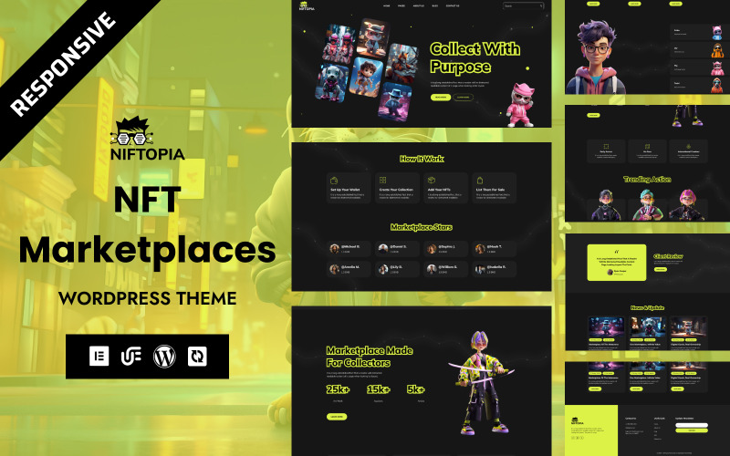 Niftopia - NFT Marketplace Multifunctioneel WordPress Elementor-thema