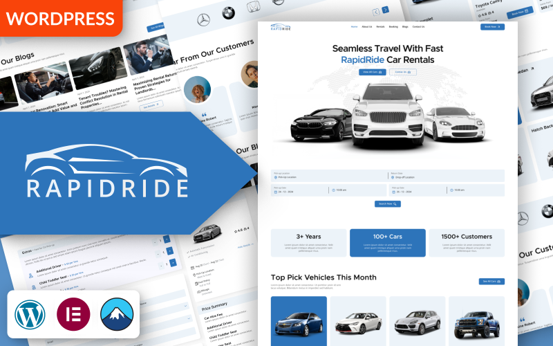 Rapid Ride – Thème WordPress Elementor moderne pour réservation et location,