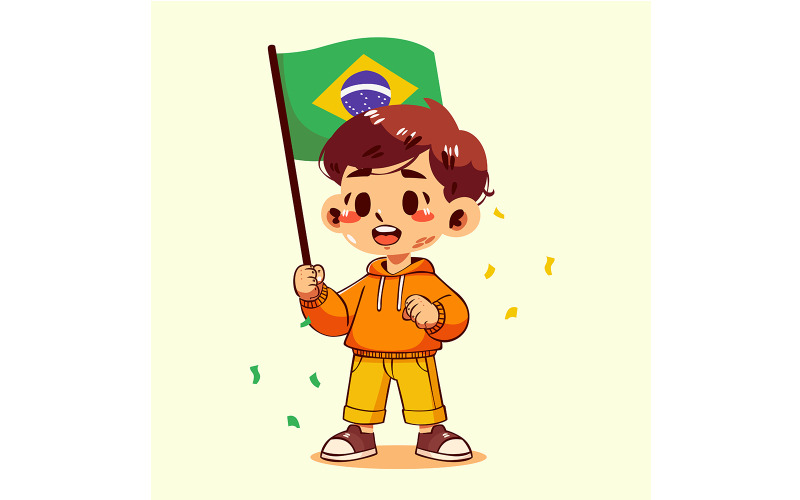 Tecknad pojke som håller en brasiliansk flagga