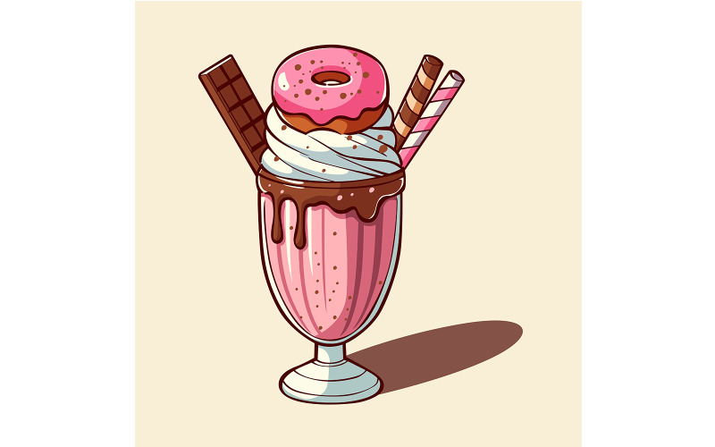 Tecknad film av en rosa och chokladmilkshake