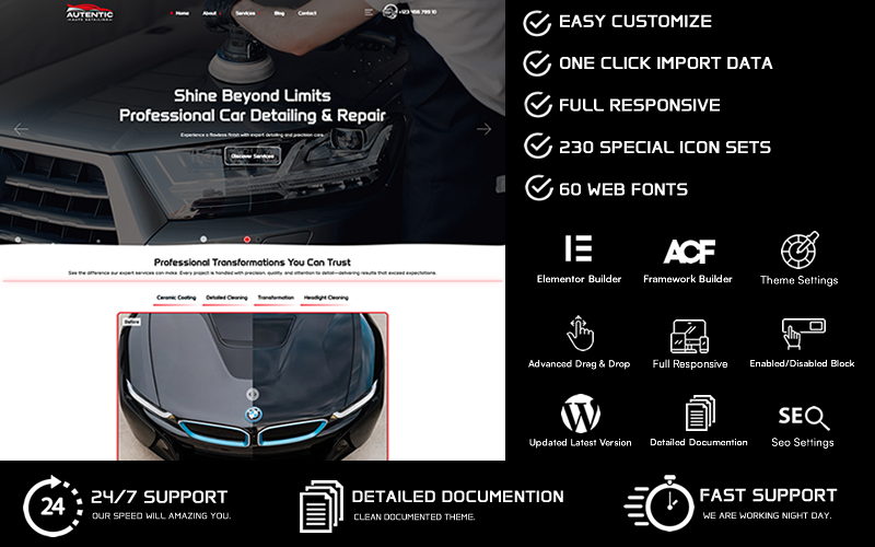 Autentic — тема WordPress для детейлинга и ремонта автомобилей