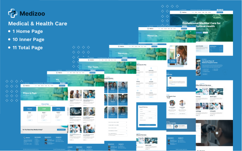Medizoo – Шаблон веб-сайту Figma для медичного та охоронного обслуговування