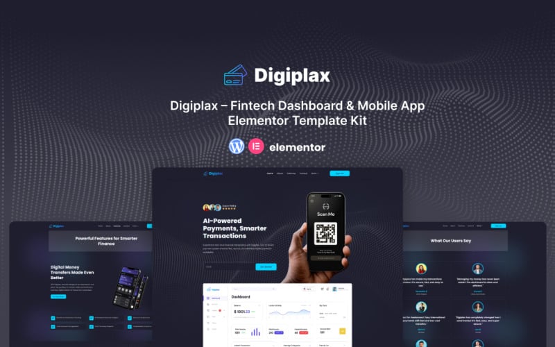 Digiplax – Fintech-instrumentpanel och Elementor-mallkit för mobilappar