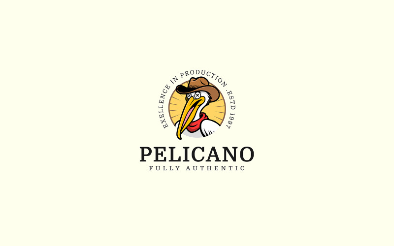 Cowboy Pelikaan Vector Badge Logo Sjabloon
