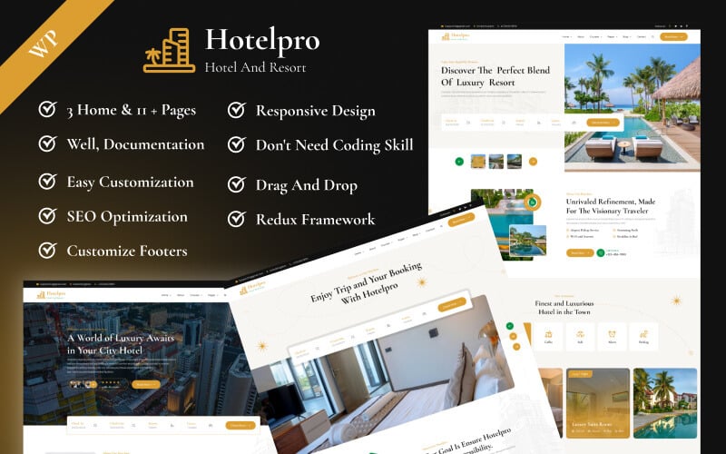 Hotelpro - Otel Rezervasyonu ve Tatil Köyü Yönetimi Elementor WordPress Teması