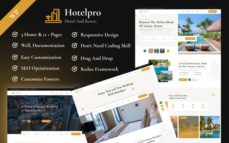 Hotelpro - Šablona WordPressu pro Elementor pro rezervaci hotelů a správu resortů