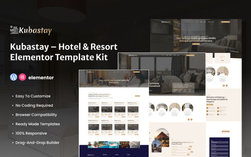 Kubastay – Hotell- och resortbokningsmallpaket i Elementor