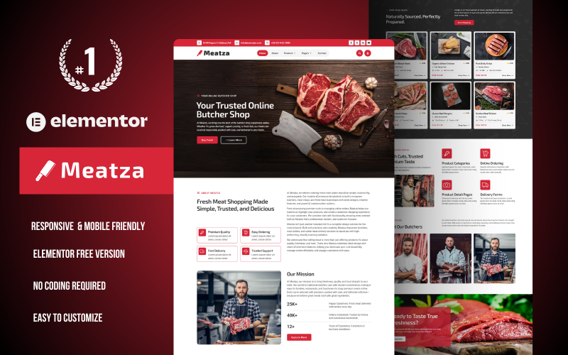 Meatza — набор шаблонов для Elementor мясной лавки