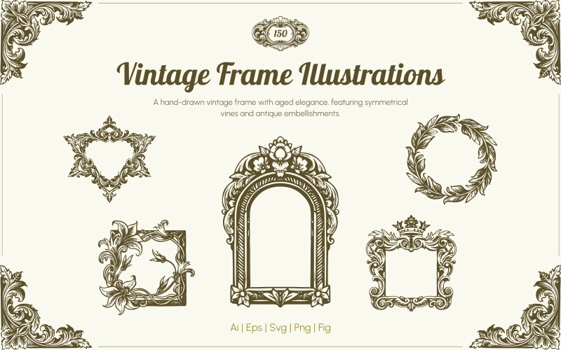 Vintage ramar illustration uppsättning