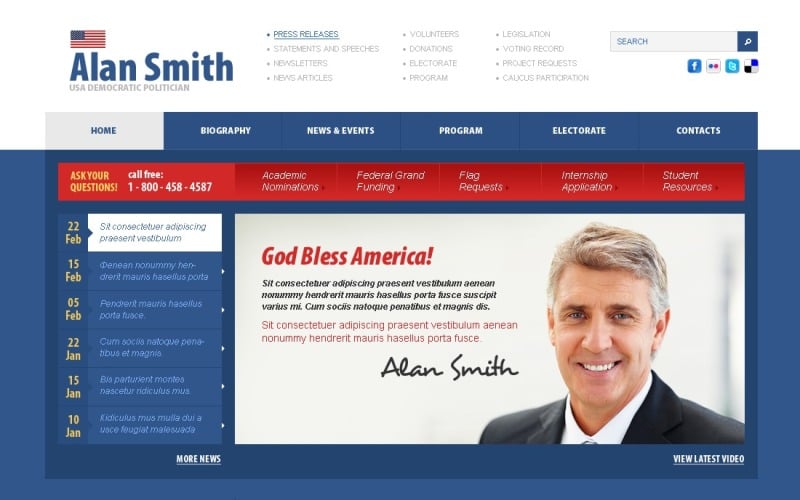 Political Candidate PSD Template #54370 - TemplateMonster