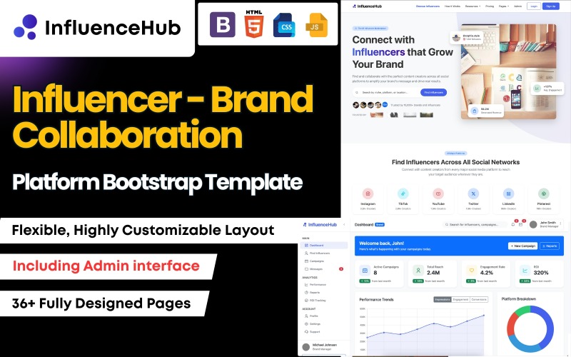 InfluenceHub - Bootstrap шаблон платформи для співпраці інфлюенсерів та брендів