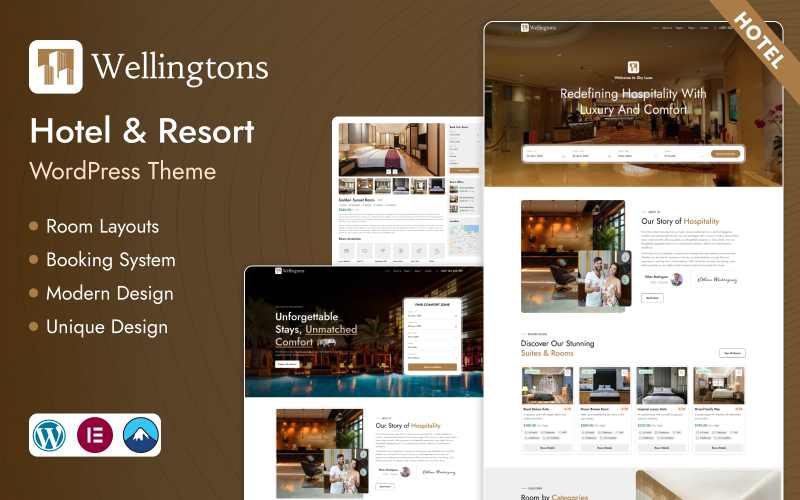 Wellingtons – тема Elementor WordPress для бронирования роскошных отелей и курортов