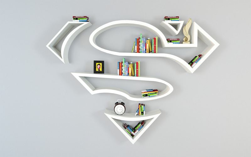 Modelo 3D da estante de livros do Superman