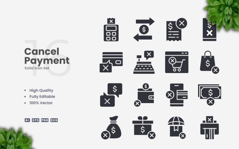 16 Cancel Payment Solid Icons Set