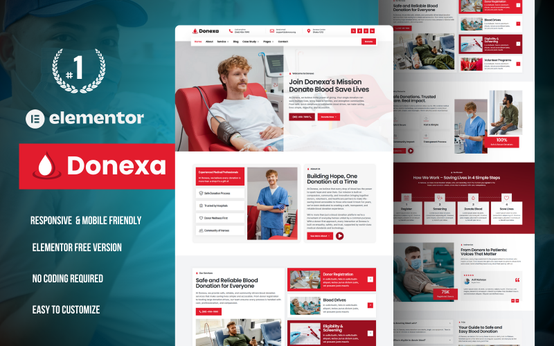 Donexa – Kit de Modelos Elementor para Campanha de Doação de Sangue e Ativismo