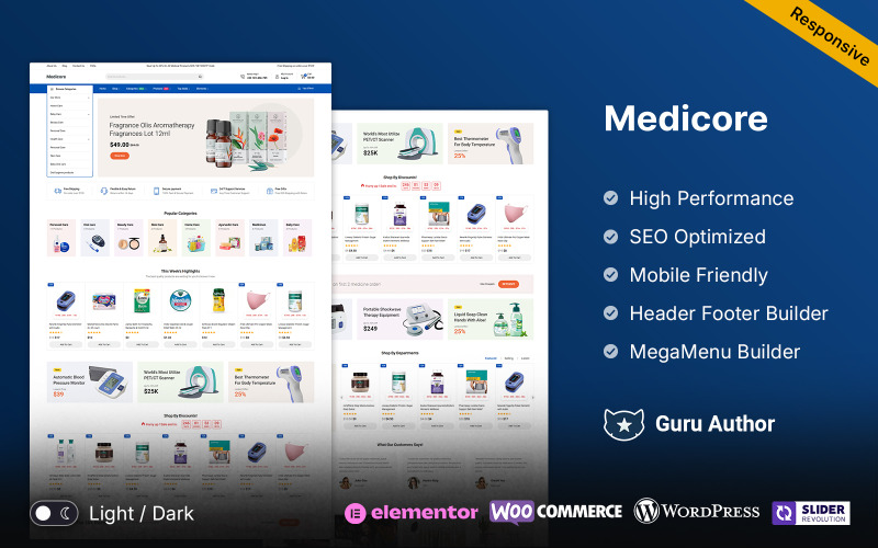 Medicore - Responsivt WooCommerce-tema för hälso- och sjukvårdsbutiker i Elementor