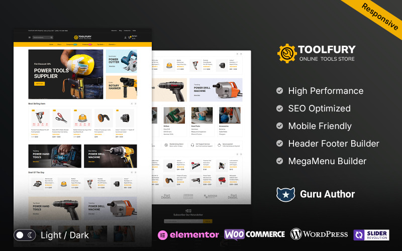 Toolfury - Loja de ferragens e ferramentas Elementor WooCommerce Tema responsivo