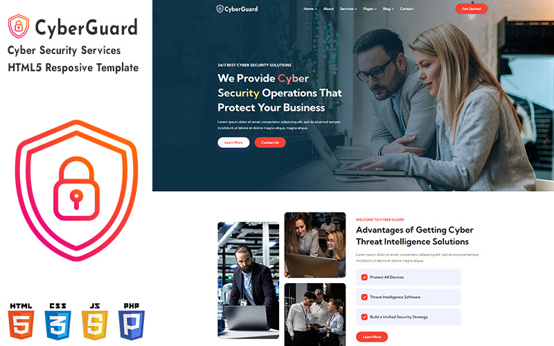 Cyberguard - адаптивний HTML5 шаблон вебсайту для послуг кібербезпеки