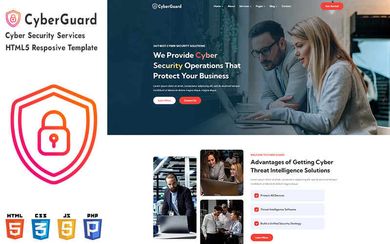 Cyberguard - HTML5-responsieve websitesjabloon voor cyberbeveiligingsdiensten