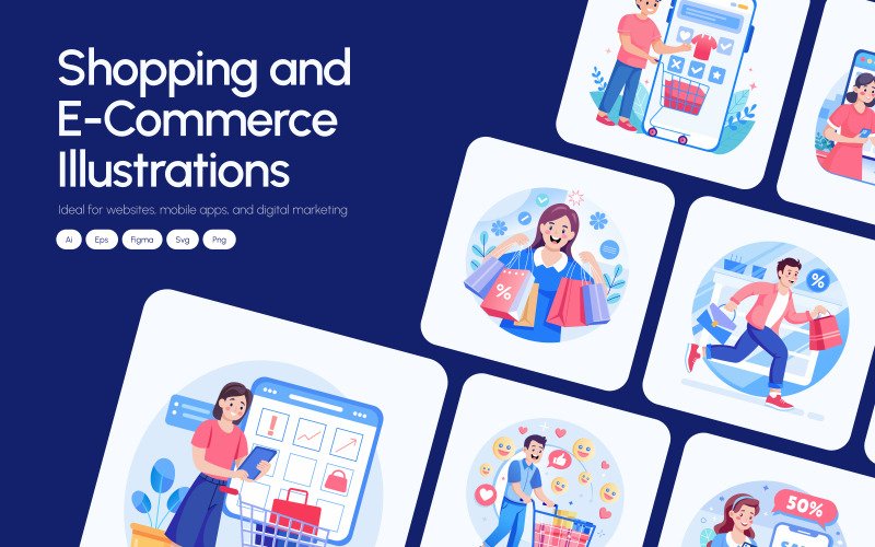 E-ticaret Alışveriş İllüstrasyon Seti