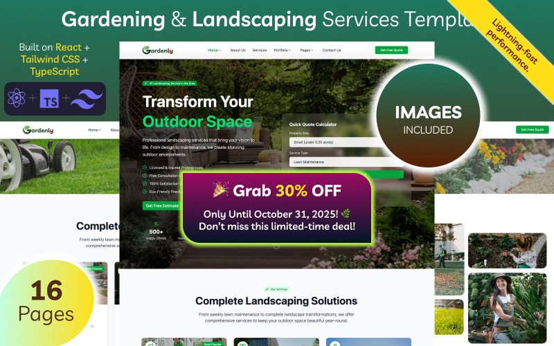 Gardenly – Tuin- en landschapsarchitectuur React TypeScript-sjabloon