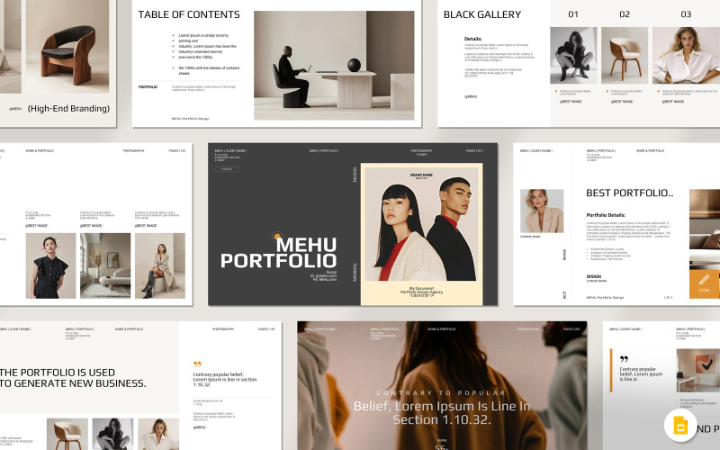 Modello di diapositiva Google portfolio Mehu