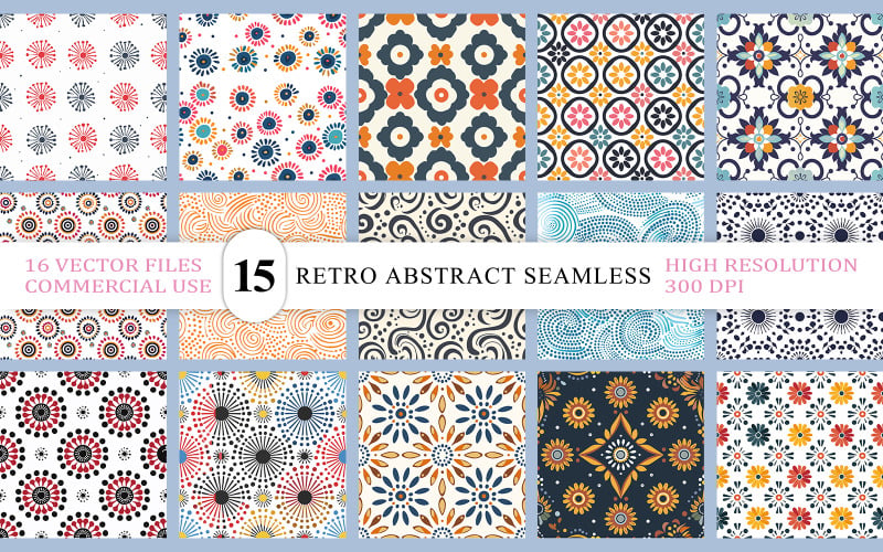 Collection de motifs rétro abstraits et harmonieux | Arrière-plans vintage sans couture avec cercles et points