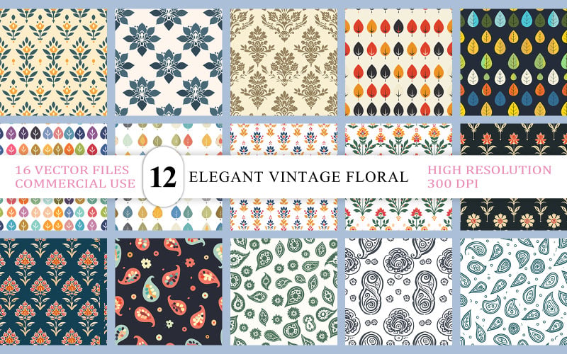 Fonds d'écran floraux vintage élégants et sans couture | Ensemble de motifs cachemire et floraux vintage sans couture