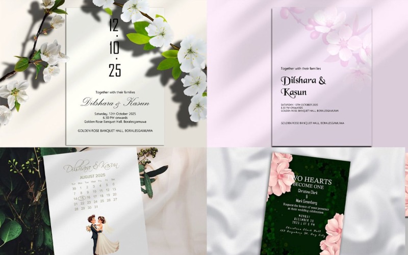 Lot de modèles PSD d'invitations de mariage élégantes – 4 modèles modifiables