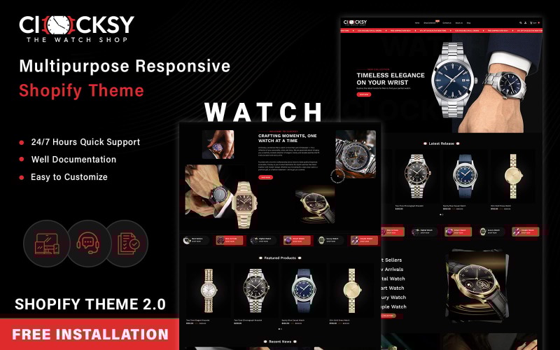 Clocksy - адаптивна тема Shopify для інтернет-комерції від The Watch Shop