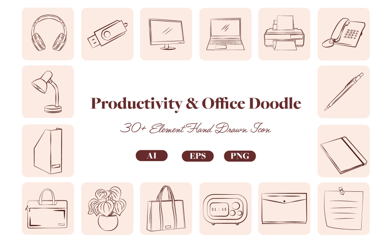 Arbete Kontors Doodle Ikonpaket