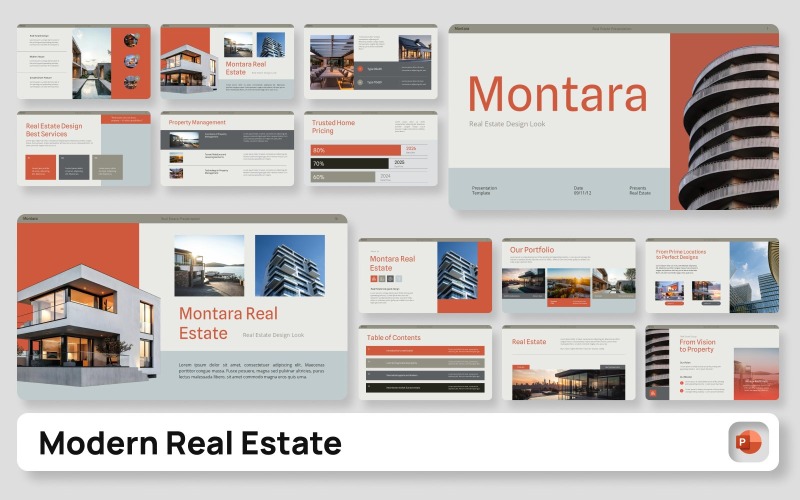 Montara – Modello di presentazione PowerPoint per il settore immobiliare moderno
