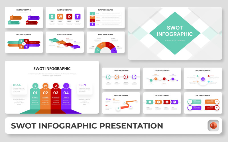 Шаблон презентації PowerPoint з інфографікою SWOT