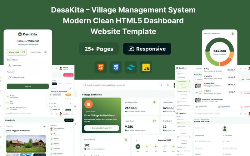 DesaKita – Moderne, saubere HTML5-Dashboard-Website-Vorlage für das Dorfverwaltungssystem