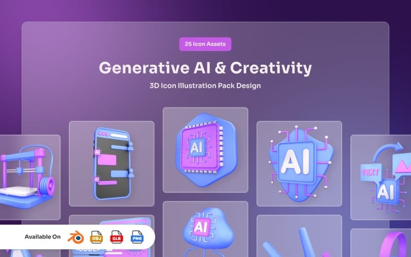 Generative KI und Kreativität 3D-Symbolpaket