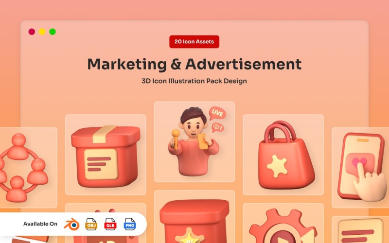 Pacchetto icone 3D per marketing e pubblicità