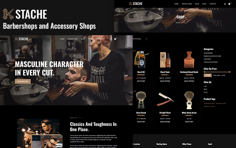 Stache — тема Woocommerce для парикмахерских и магазинов аксессуаров