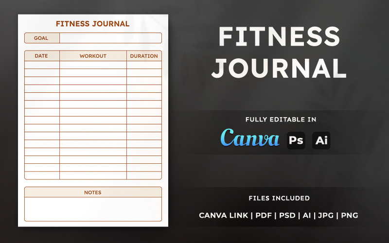 Fitness-Tagebuch-Vorlage – Bearbeitbare Planerseite | Druckbares Tagebuch & KDP-Innenarchitektur