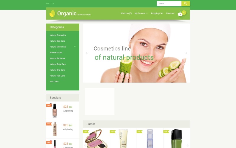 Шаблон OpenCart для органической косметики