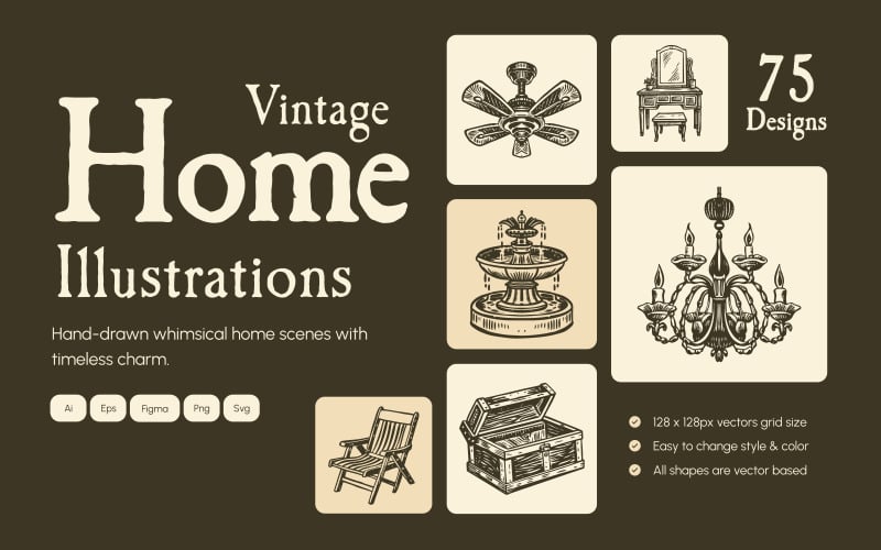 Zestaw ilustracji do domu w stylu vintage