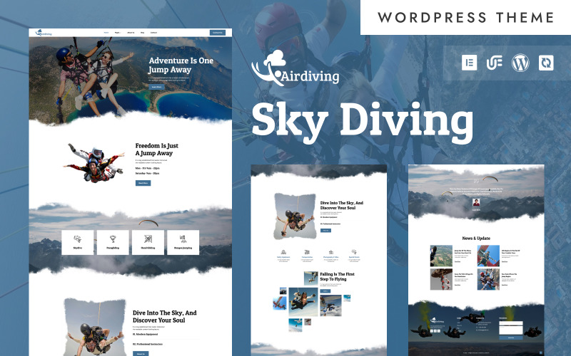 Airdiving - Šablona WordPress Elementor pro paragliding, seskoky padákem a dobrodružství