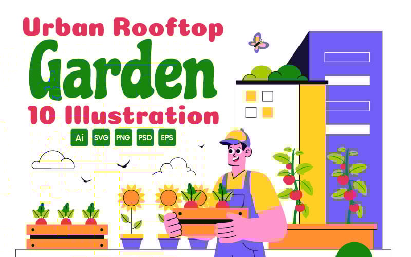 10 Ilustracja ogrodu na dachu w miejskim rolnictwie